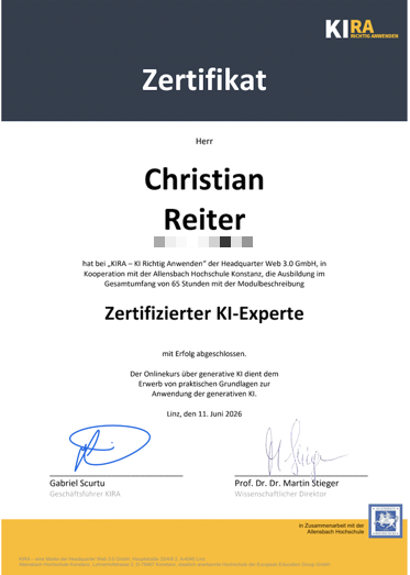 KI-Experte Zertifikat maskiert